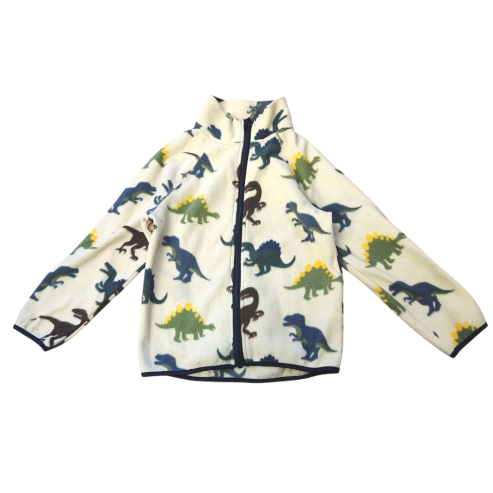 H&M Boys 5/6 Fleece Zip Up Jacket Dinosaur Beige